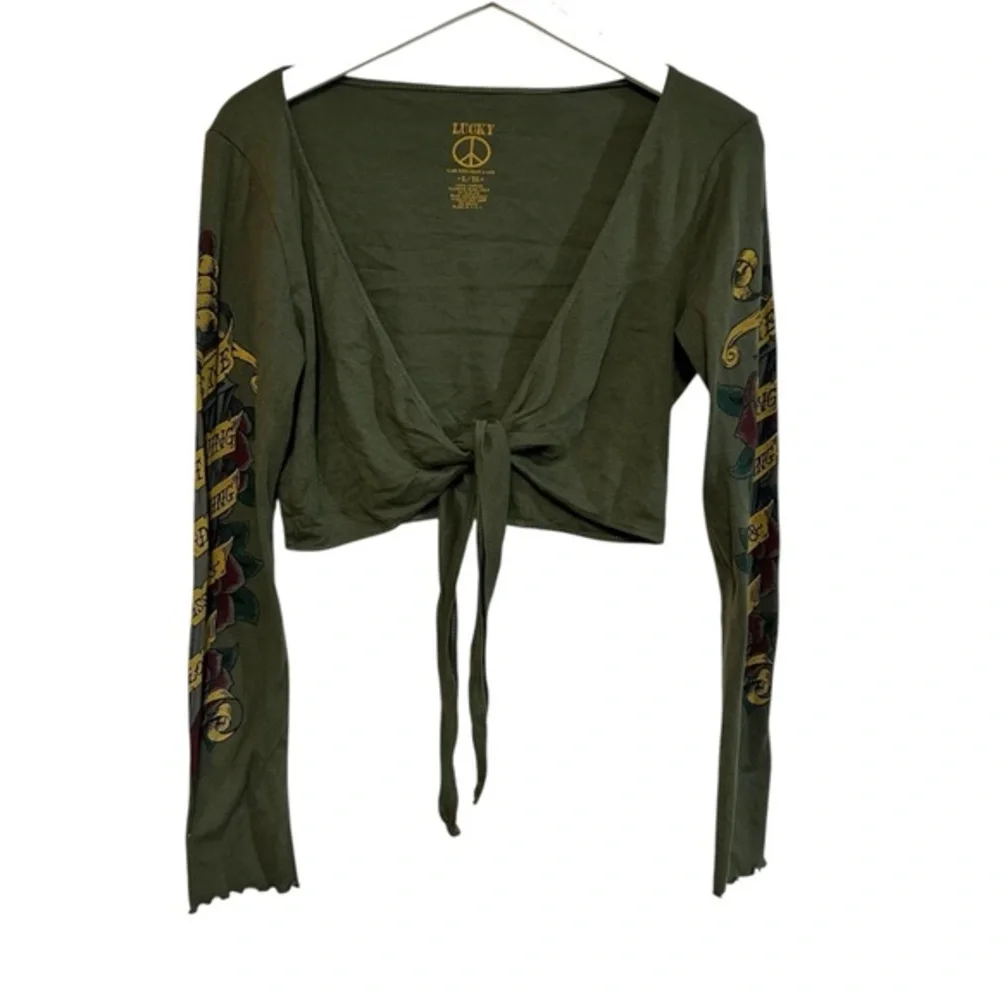 Y2K RARE lucky brand L/XL shrug cardigan arm tattoo dagger PRINT arm sleeve tie - Picture 1 of 14